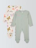 John Lewis Baby Zip Through Butterfly Sleepsuits, Pack of 2, Pink Multi