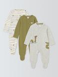 John Lewis Baby Nessy Sleepsuits, Pack of 3, Green Multi