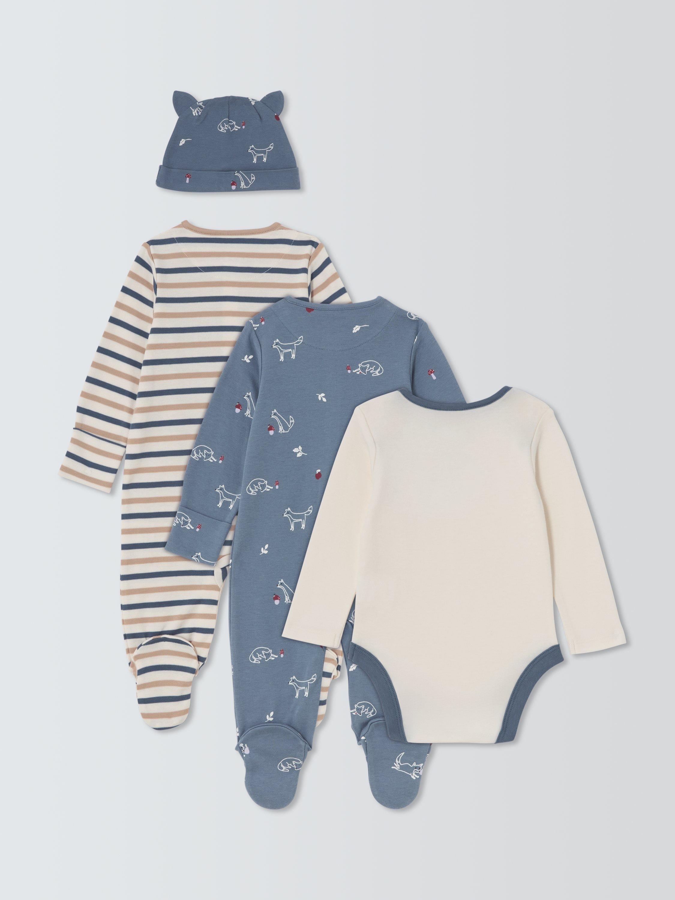 Product image 2 of 3, which shows John Lewis Baby Fox Sleepsuit Home From Hospital Set, Blue Multi, Tiny years