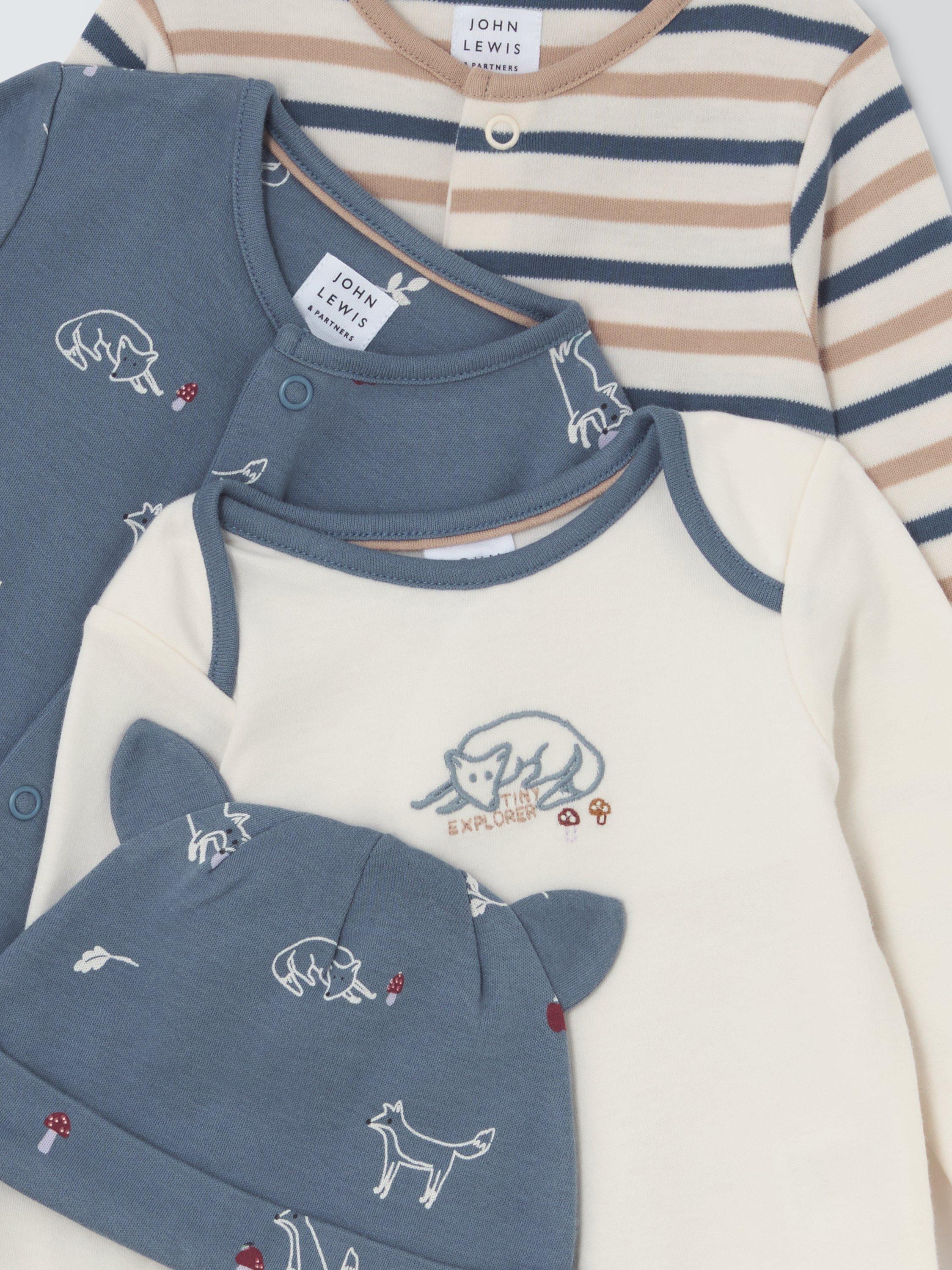 Product image 3 of 3, which shows John Lewis Baby Fox Sleepsuit Home From Hospital Set, Blue Multi, Tiny years