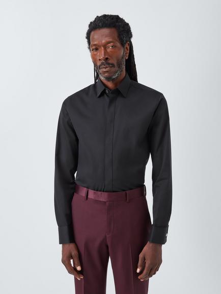 John Lewis Cotton Slim Fit Shirt, Black, Black