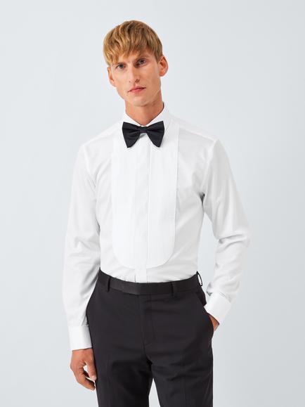 John Lewis Slim Fit Pleat Bib Front Cotton Shirt, White, White