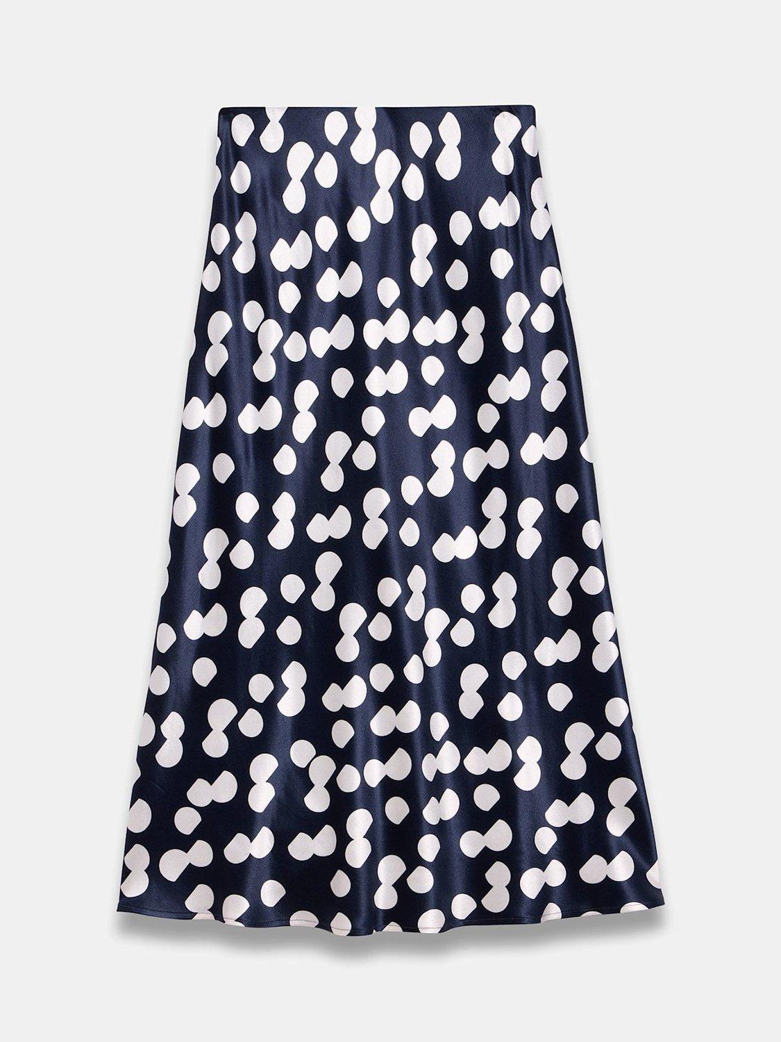 Product image 7 of 7, which shows Mint Velvet Polka Dot Satin Skirt, Navy/Multi, XS