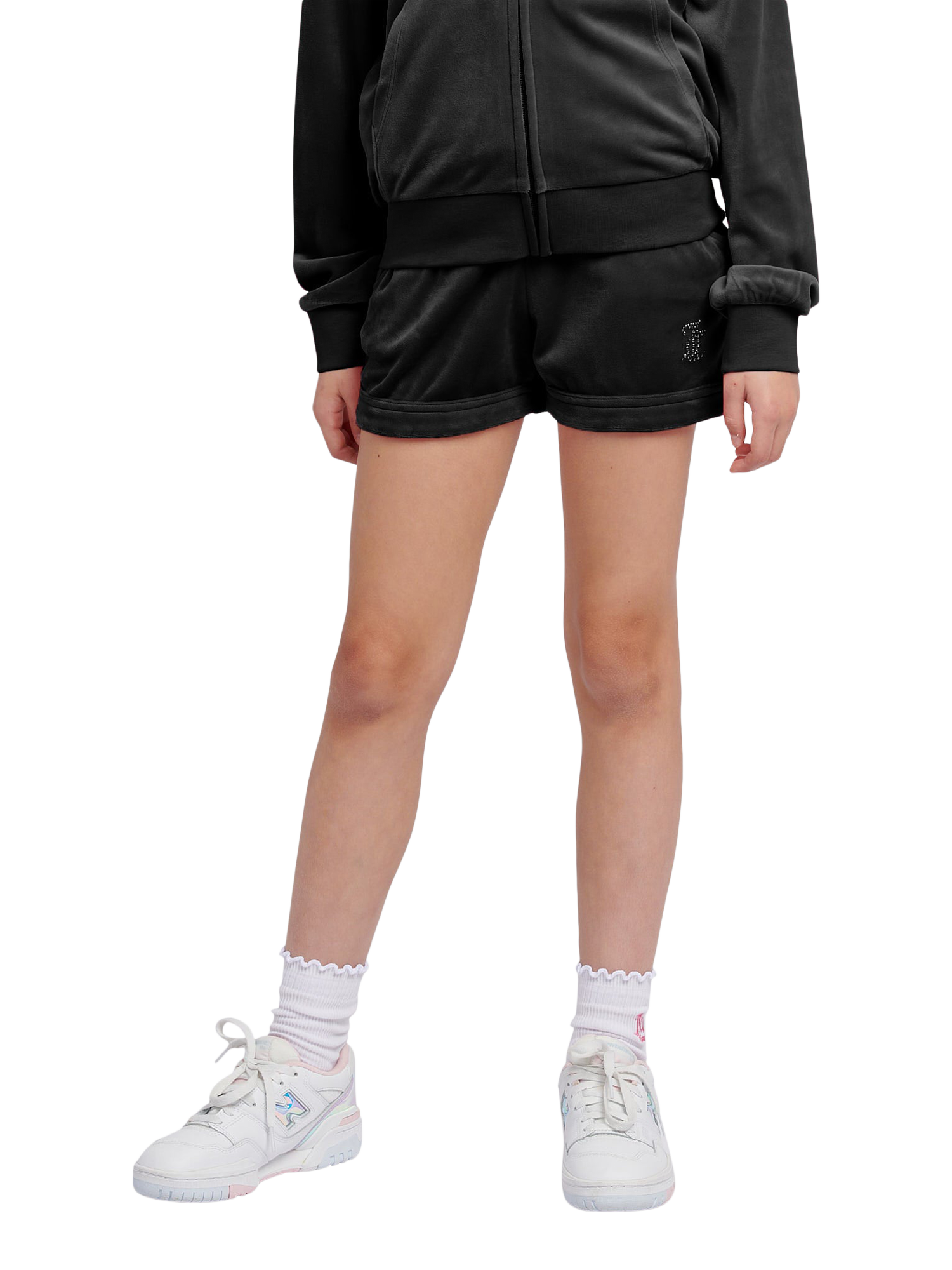 Product image 1 of 7, which shows Juicy Couture Kids' Velour Fold Up Shorts, Jet Black, 7-8 years