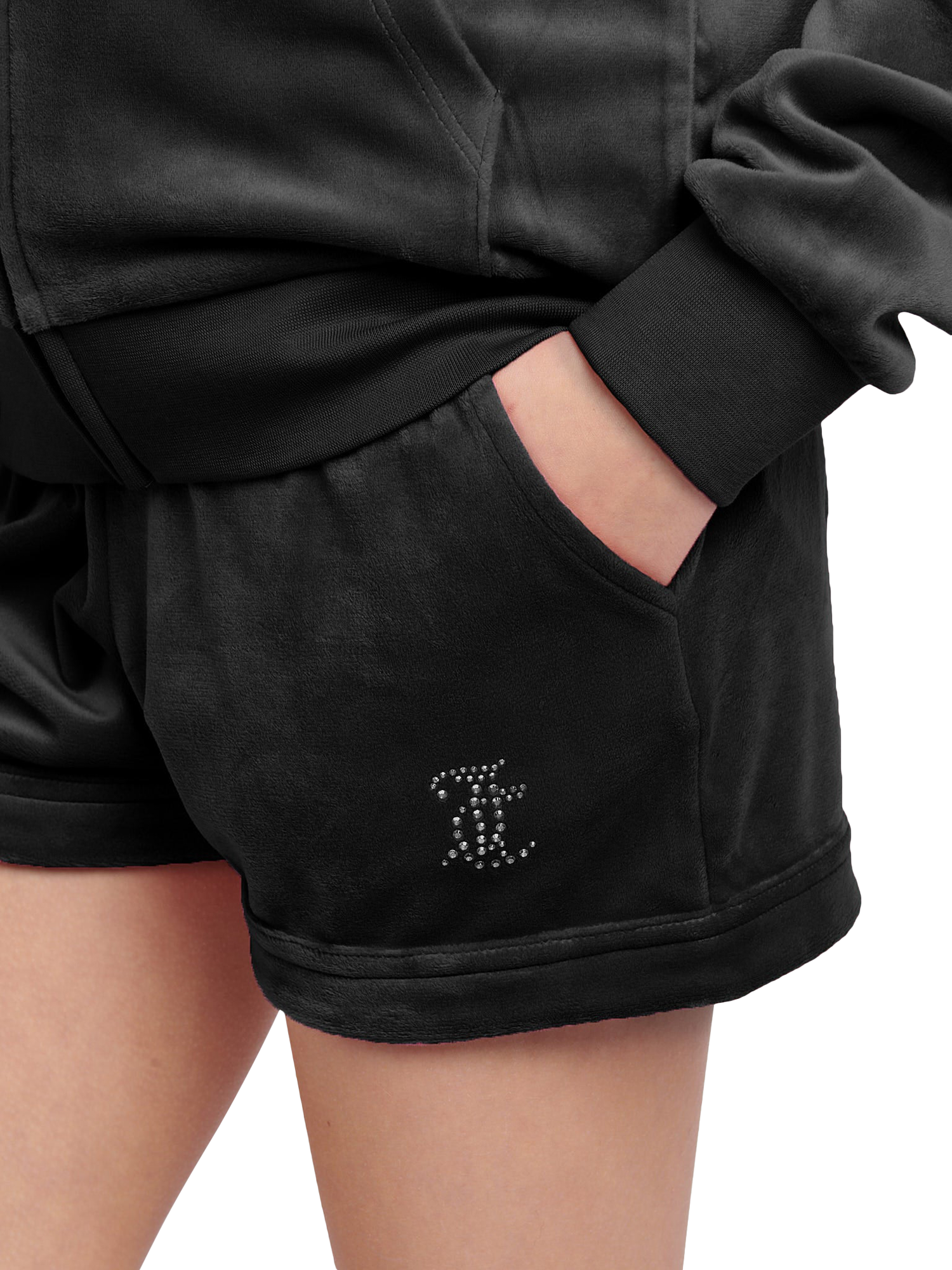Product image 4 of 7, which shows Juicy Couture Kids' Velour Fold Up Shorts, Jet Black, 7-8 years