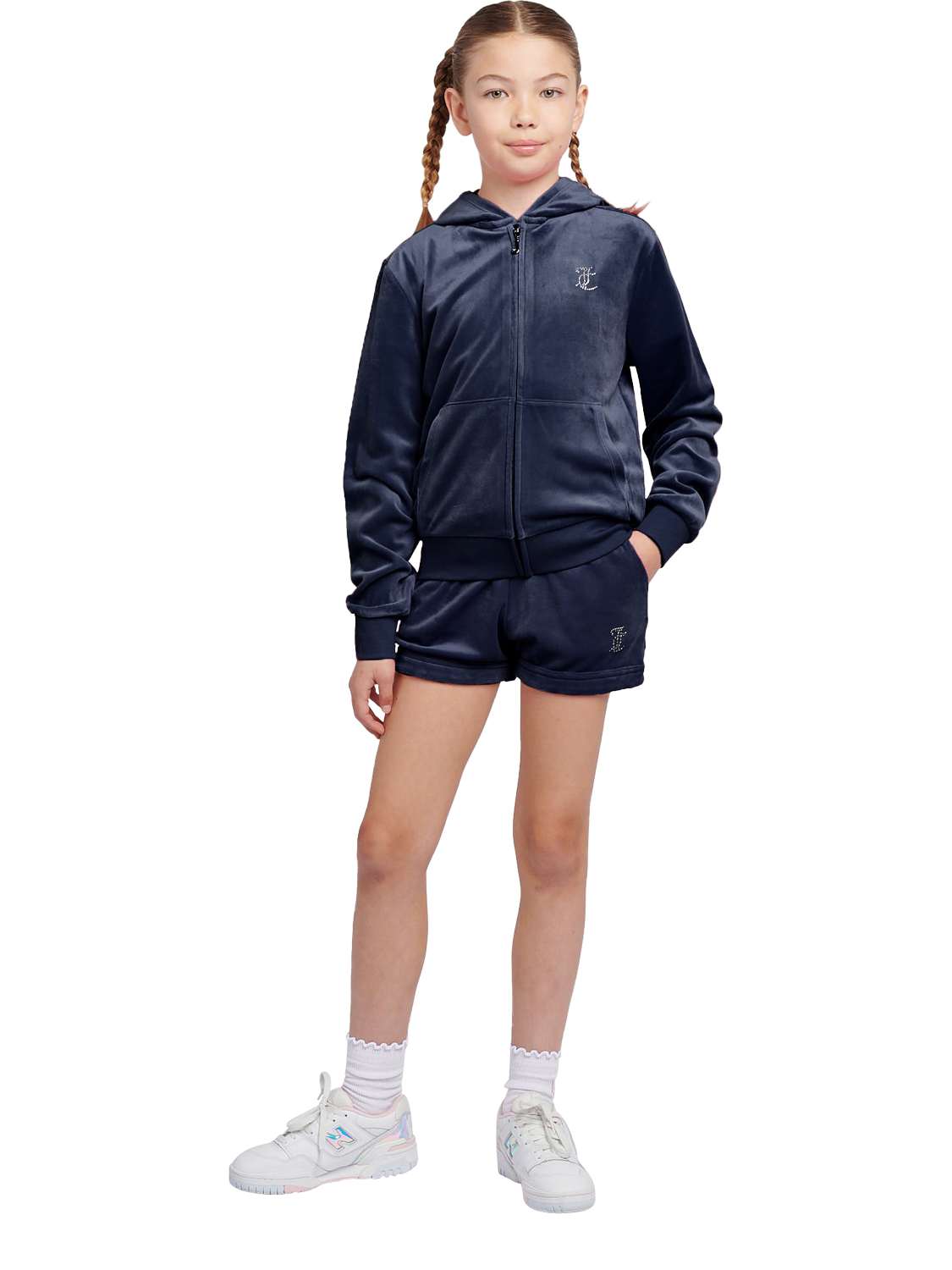 Product image 2 of 7, which shows Juicy Couture Kids' Velour Fold Up Shorts, Night Sky, 7-8 years