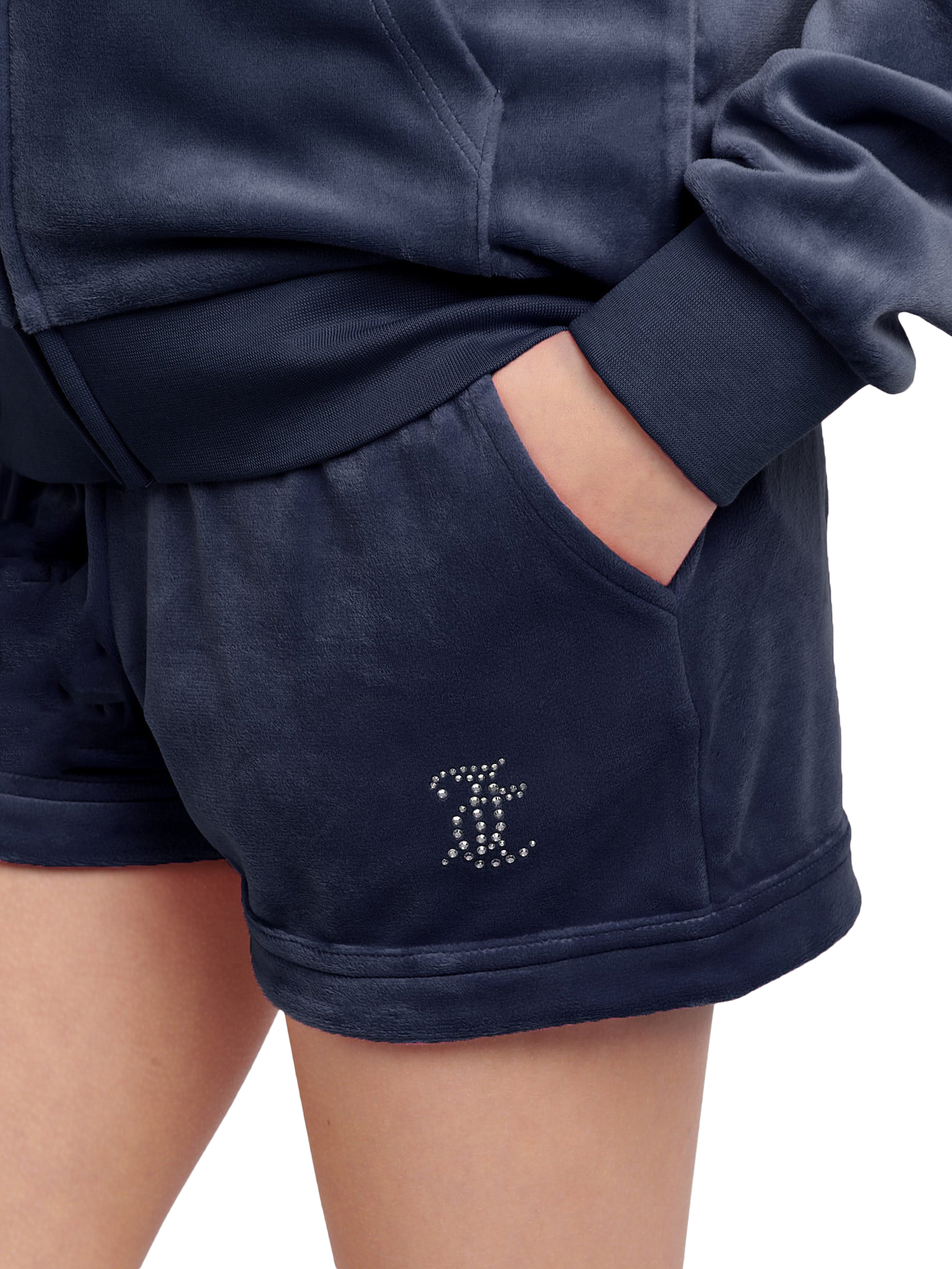 Product image 4 of 7, which shows Juicy Couture Kids' Velour Fold Up Shorts, Night Sky, 7-8 years