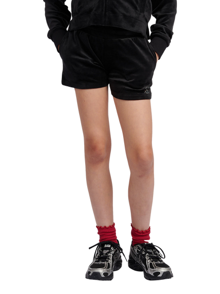 Juicy Couture Kids' Velour Fold Over Waist Shorts, Jet Black