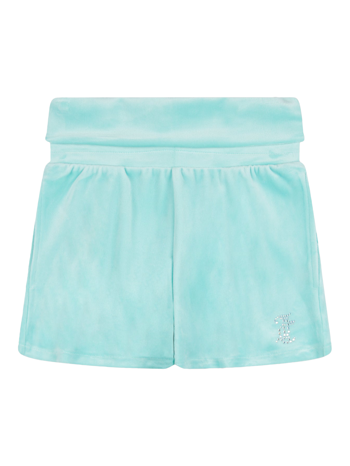 Product image 5 of 7, which shows Juicy Couture Kids' Velour Fold Waist Shorts, Angel Blue, 7-8 years
