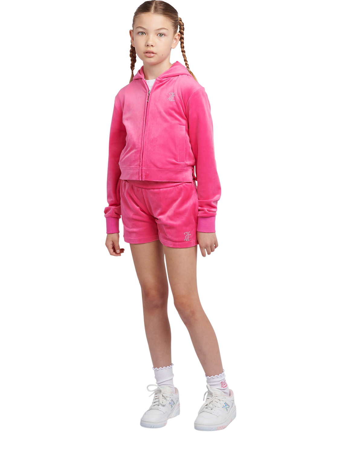 Product image 2 of 7, which shows Juicy Couture Kids' Velour Fold Over Waist Shorts, Fuchsia Purple, 7-8 years