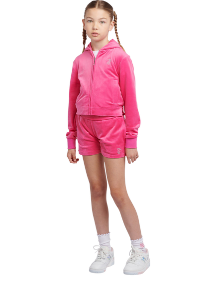 Juicy Couture Kids' Velour Fold Over Waist Shorts - view 2, Fuchsia Purple