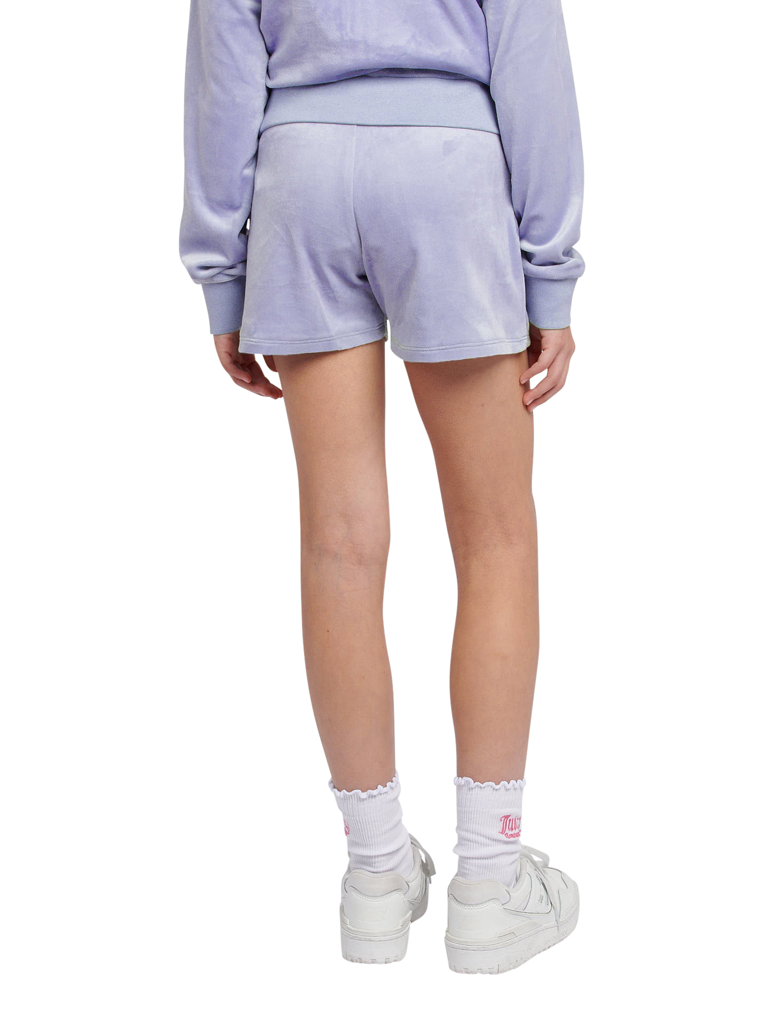 Product image 3 of 6, which shows Juicy Couture Kids' Tonal Embroidered Velour Shorts, Jacaranda, 7-8 years