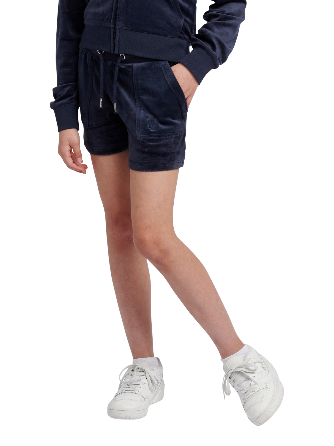 Product image 1 of 7, which shows Juicy Couture Kids' Tonal Velour Shorts, Night Sky, 7-8 years