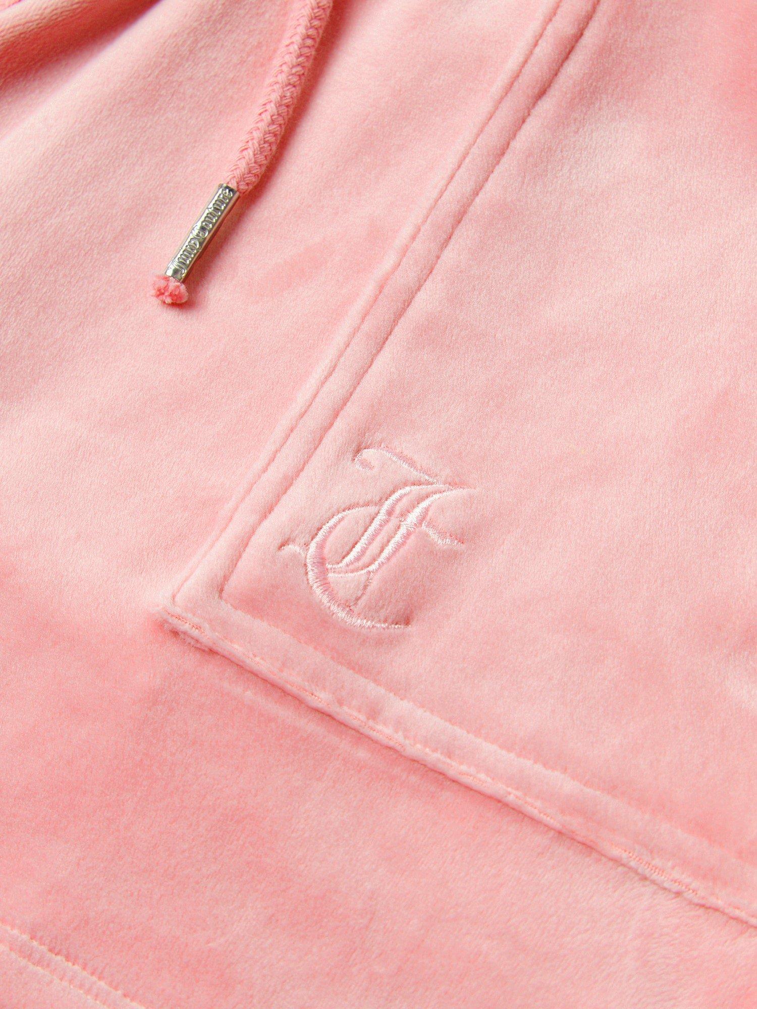 Product image 7 of 7, which shows Juicy Couture Kids' Tonal Embroidered Velour Shorts, Peach Blossom, 7-8 years