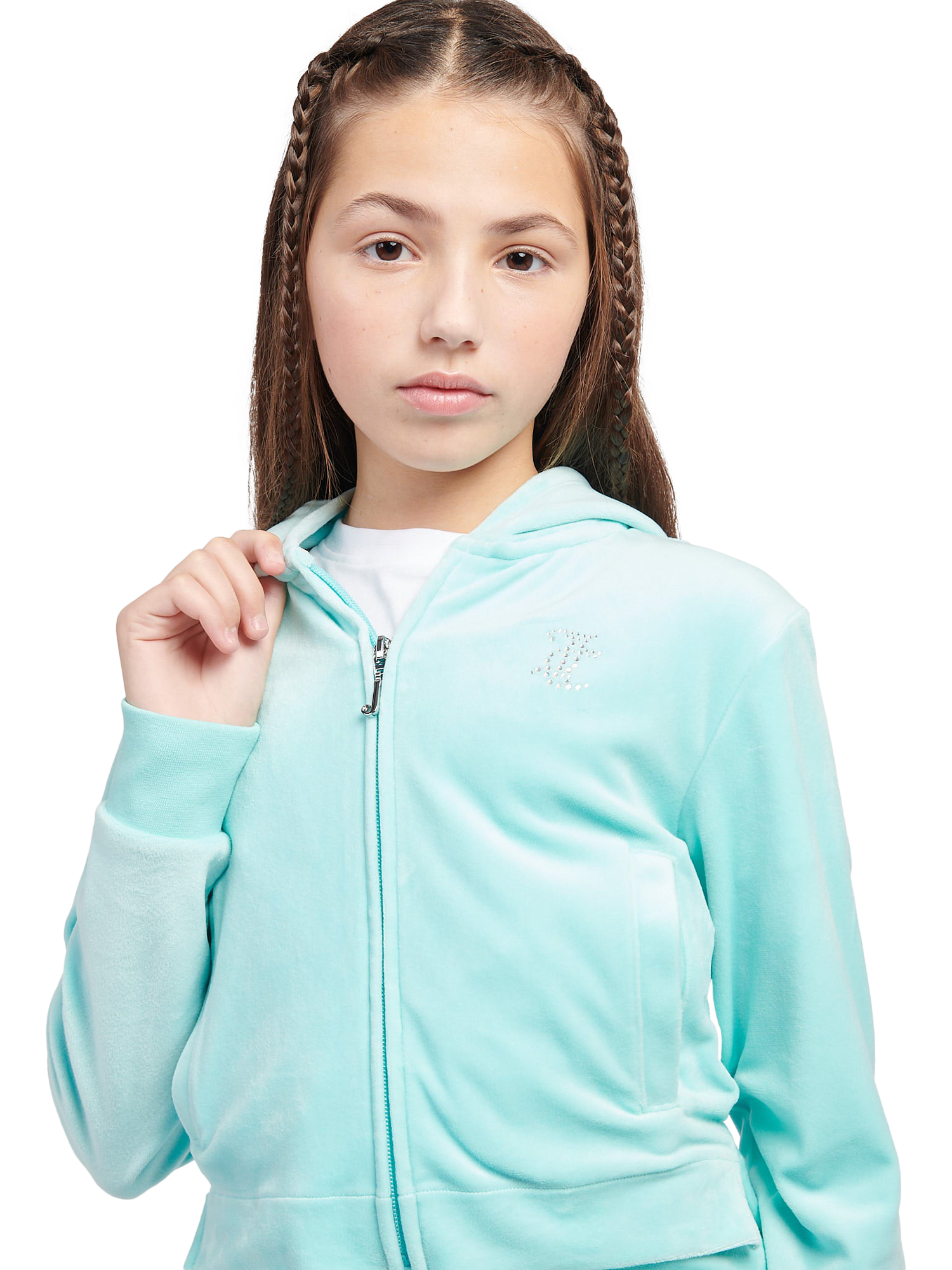 Product image 4 of 8, which shows Juicy Couture Kids' Arch Zip Hoodie, Angel Blue, 7-8 years