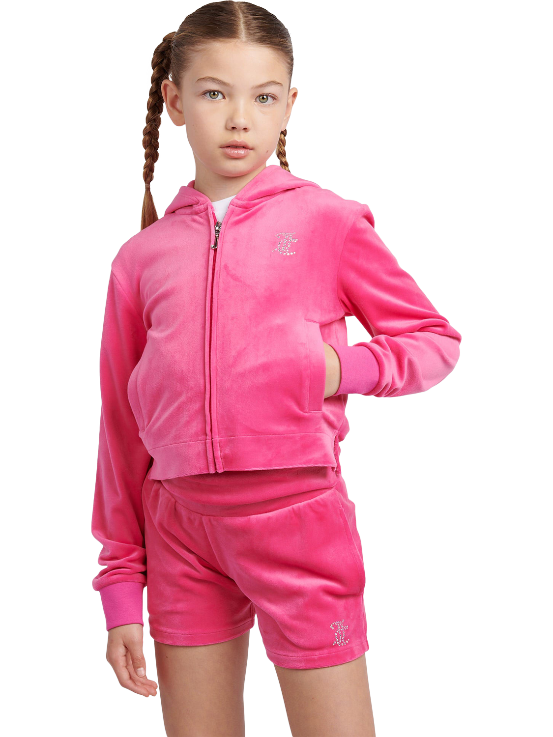 Product image 1 of 7, which shows Juicy Couture Kids' Arch Zip Hoodie, Fuchsia Purple, 7-8 years