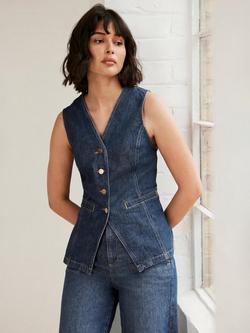 Mint Velvet High Neck Denim Waistcoat, Blue, Blue