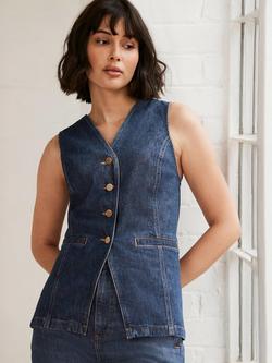 Mint Velvet High Neck Denim Waistcoat, Blue - view 2, Blue