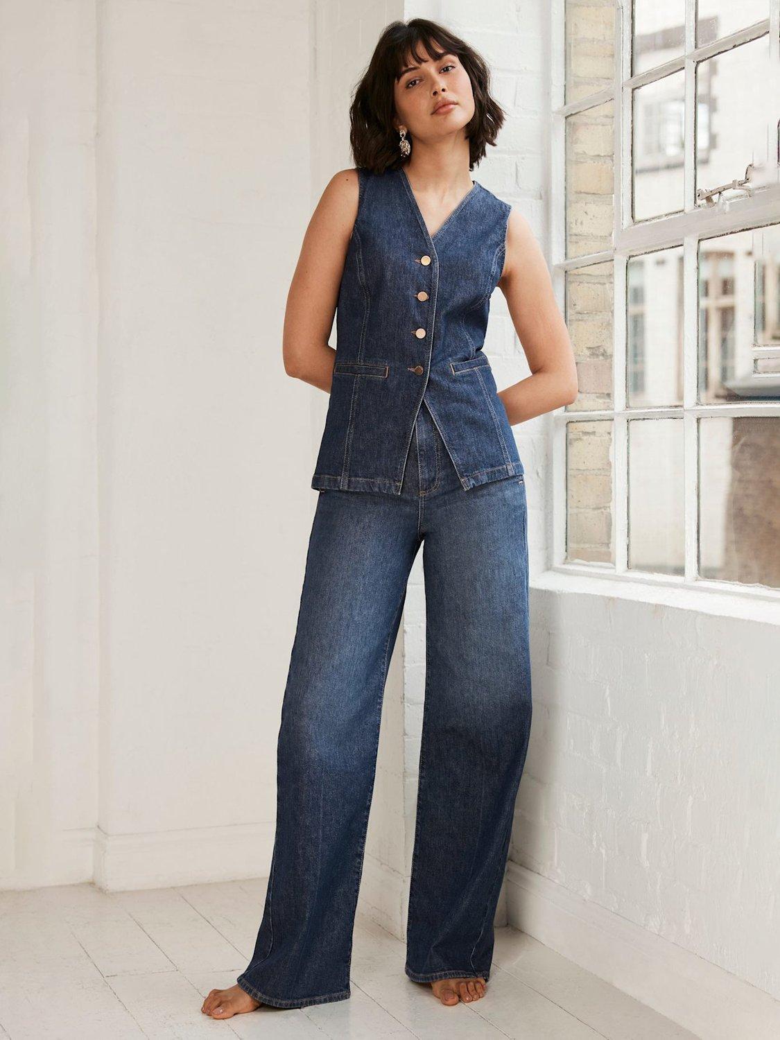 Product image 3 of 7, which shows Mint Velvet High Neck Denim Waistcoat, Blue, L