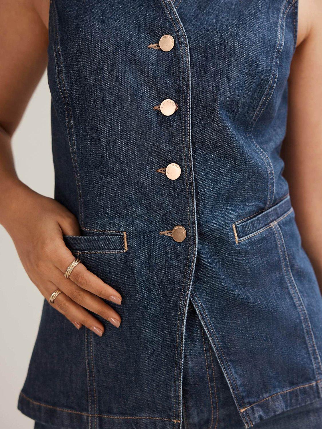 Product image 4 of 7, which shows Mint Velvet High Neck Denim Waistcoat, Blue, L
