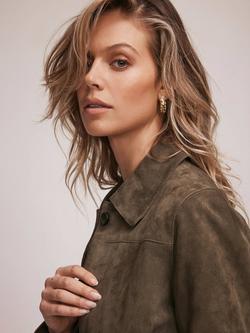 Mint Velvet Collared Suede Jacket - view 2, Khaki