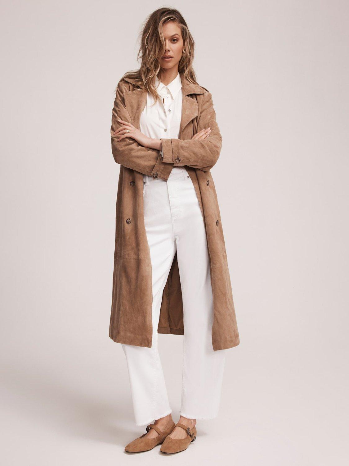 Product image 1 of 8, which shows Mint Velvet Suede Trench Coat, Natural/Multi, L