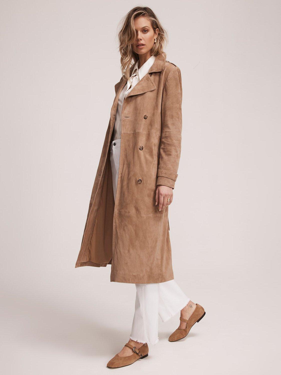 Product image 2 of 8, which shows Mint Velvet Suede Trench Coat, Natural/Multi, L