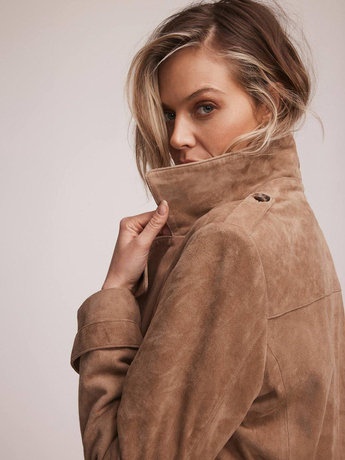 Product image 3 of 8, which shows Mint Velvet Suede Trench Coat, Natural/Multi, L