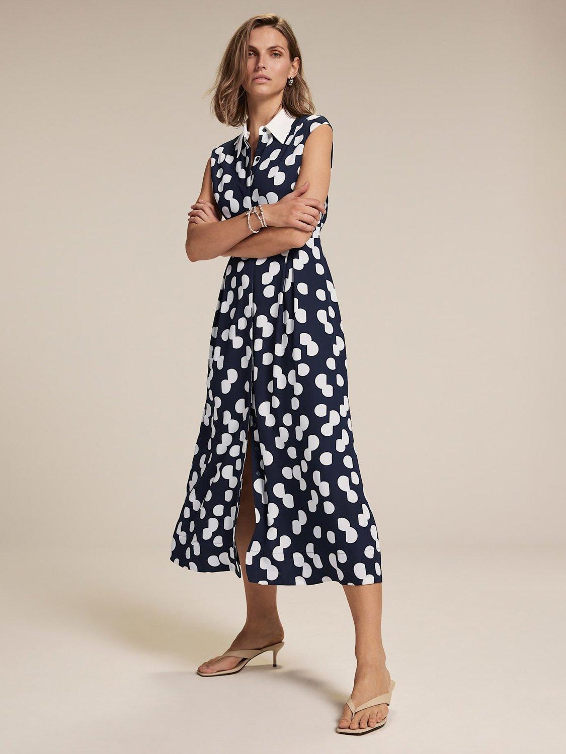 Product image 1 of 6, which shows Mint Velvet Polka Dot Midi Shirt Dress, Navy/Multi, 8