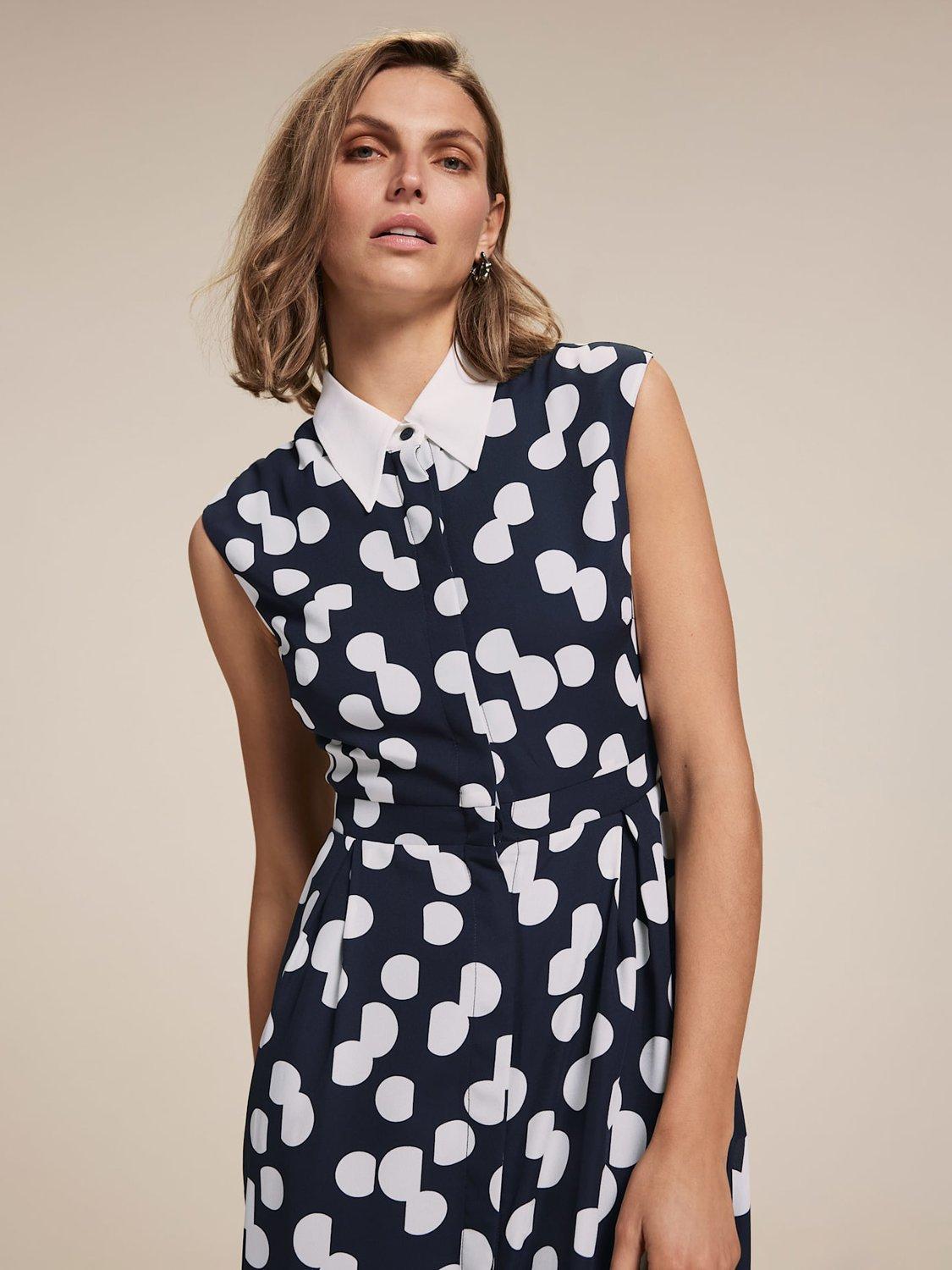 Product image 4 of 6, which shows Mint Velvet Polka Dot Midi Shirt Dress, Navy/Multi, 8