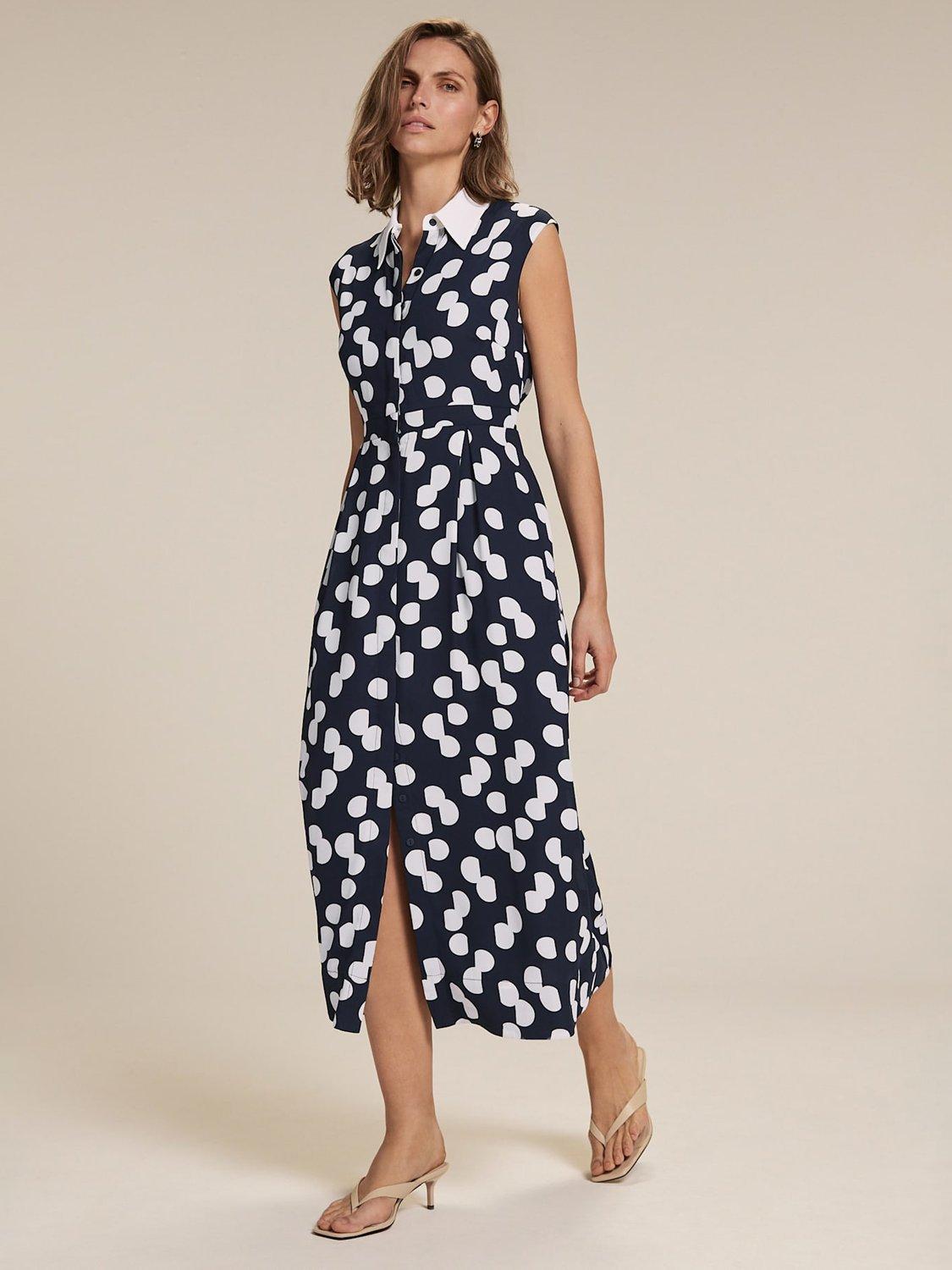 Product image 5 of 6, which shows Mint Velvet Polka Dot Midi Shirt Dress, Navy/Multi, 8