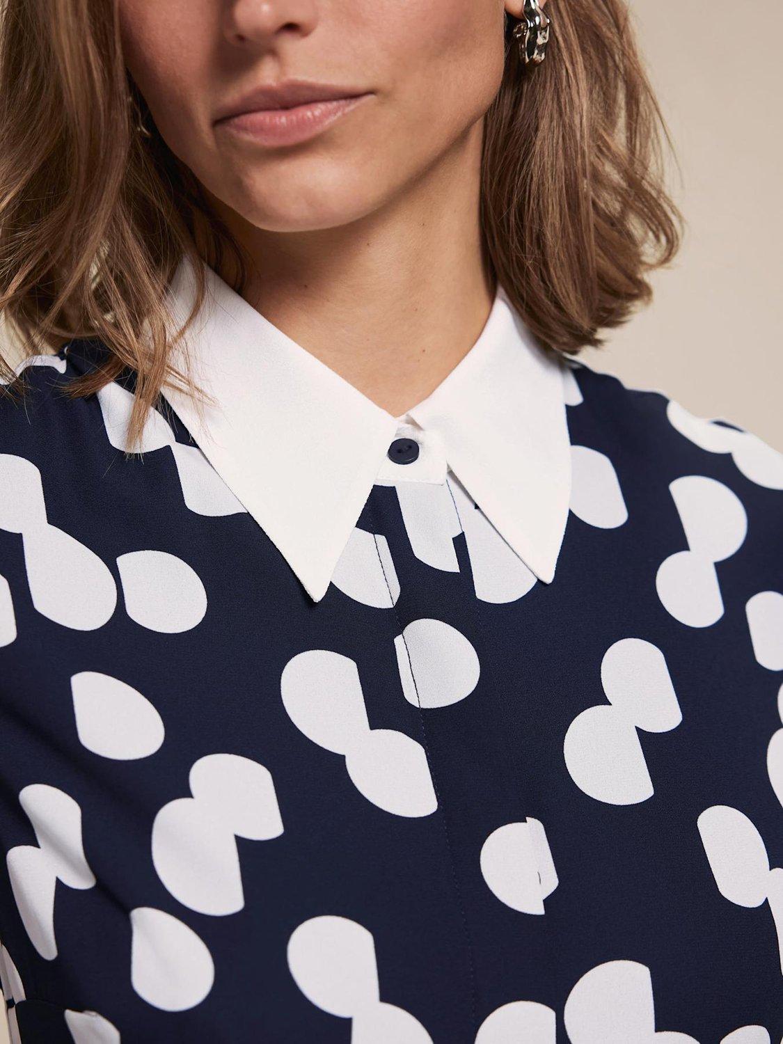 Product image 3 of 6, which shows Mint Velvet Polka Dot Midi Shirt Dress, Navy/Multi, 8