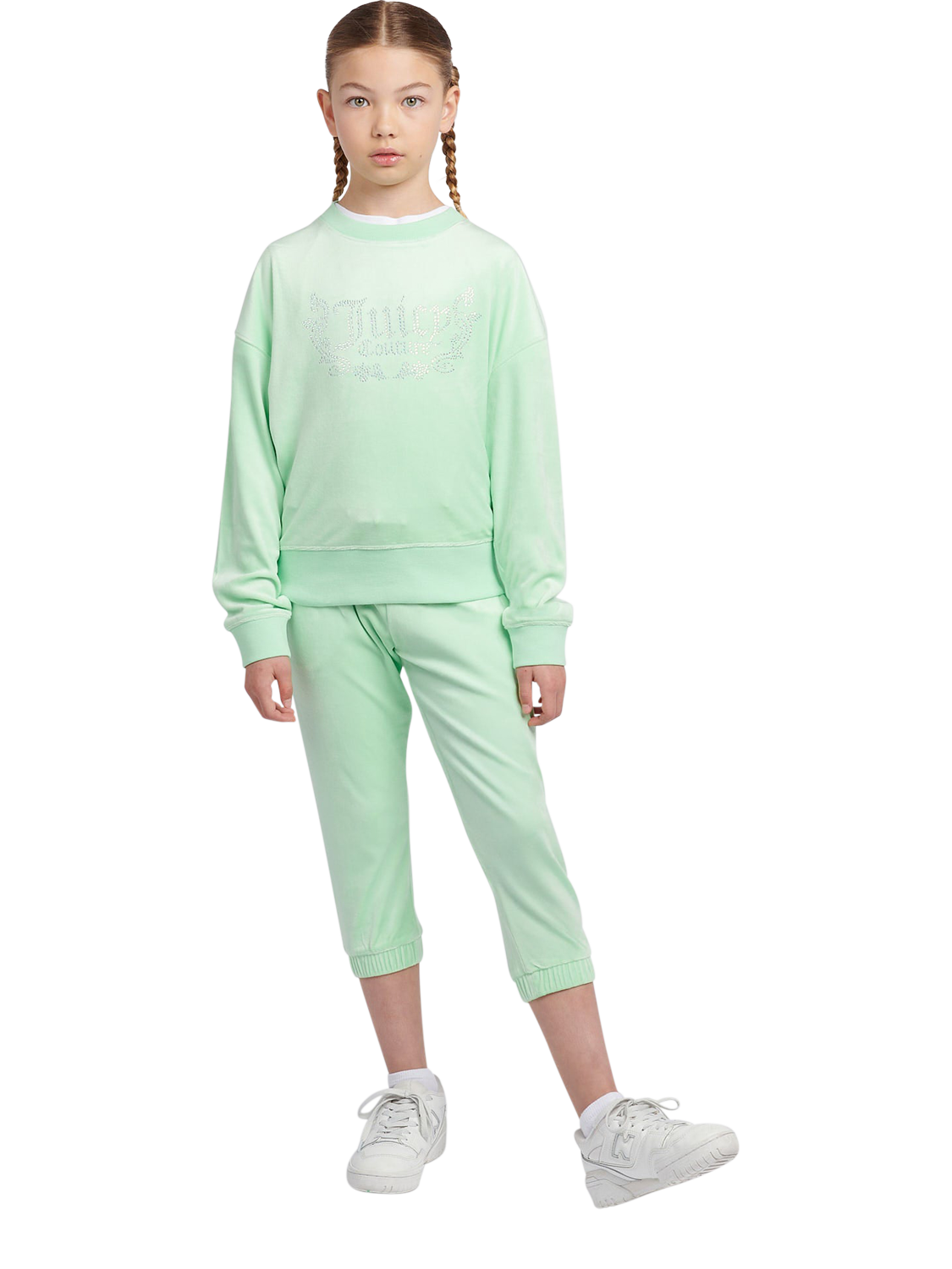 Product image 2 of 7, which shows Juicy Couture Kids' Logo Crew Neck Sweatshirt, Green Ash, 7-8 years