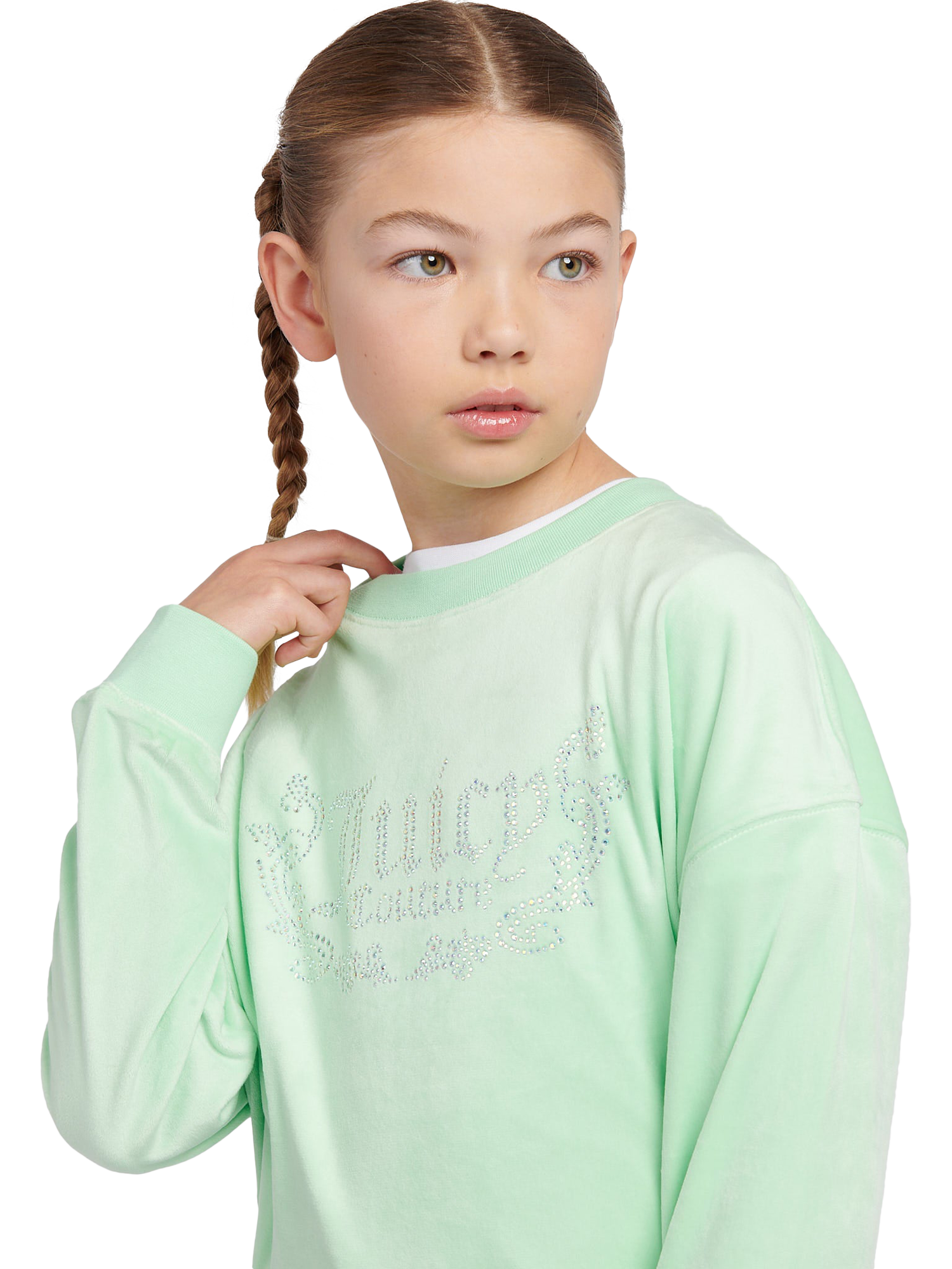 Product image 4 of 7, which shows Juicy Couture Kids' Logo Crew Neck Sweatshirt, Green Ash, 7-8 years