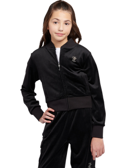 Juicy Couture Kids' Velour Cropped Zip Through Sweatshirt, Jet Black