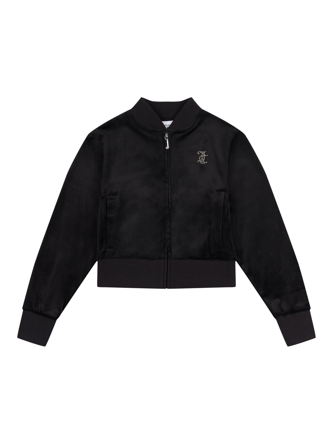 Product image 6 of 9, which shows Juicy Couture Kids' Velour Cropped Zip Through Sweatshirt, Jet Black, 7-8 years