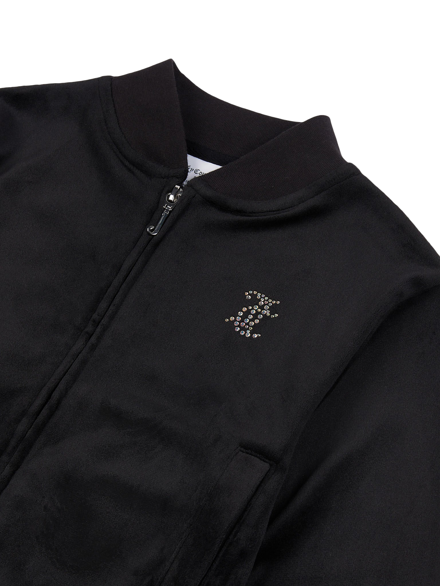 Product image 8 of 9, which shows Juicy Couture Kids' Velour Cropped Zip Through Sweatshirt, Jet Black, 7-8 years