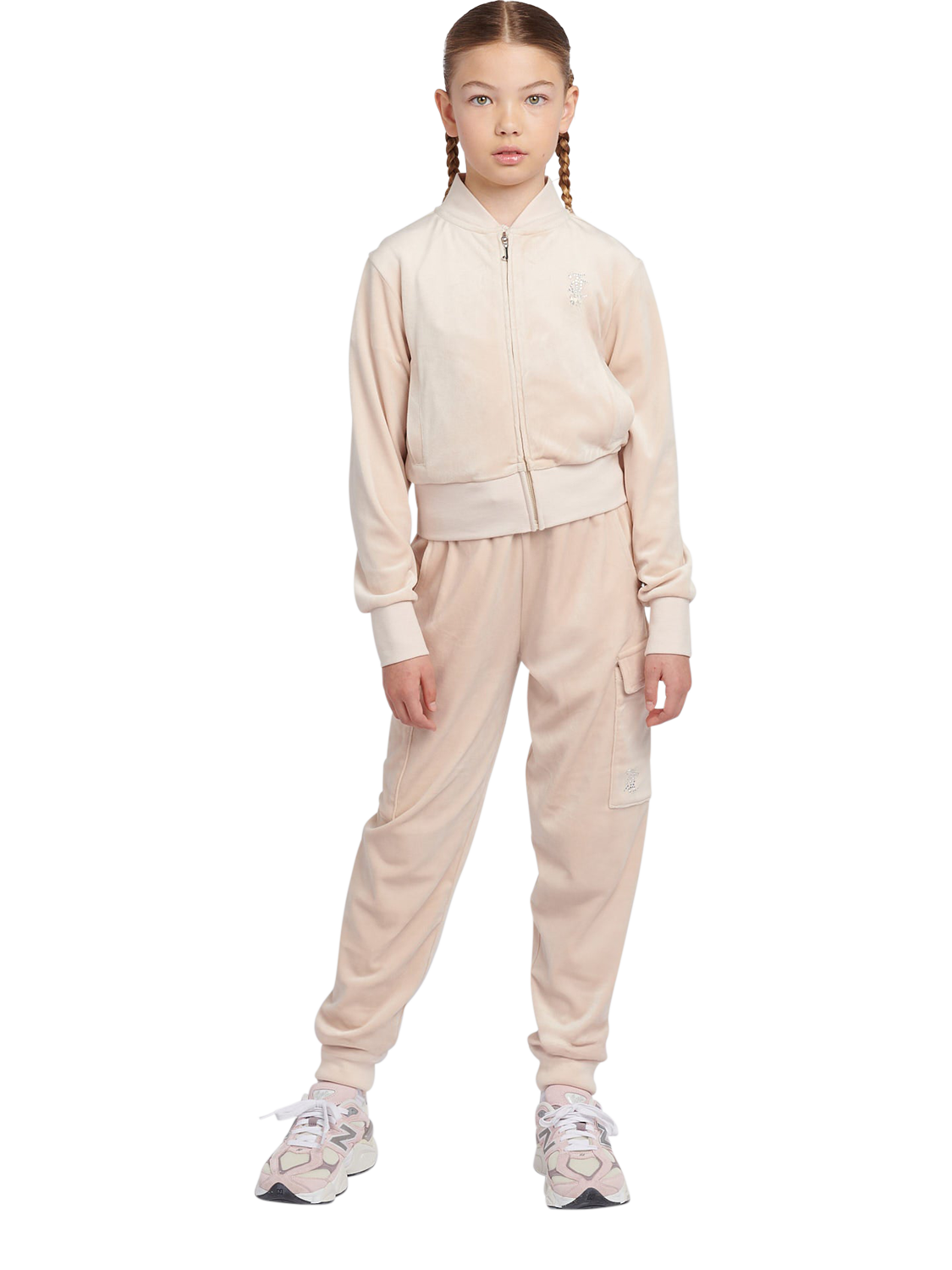 Product image 2 of 8, which shows Juicy Couture Kids' Velour Cropped Zip Through Sweatshirt, Gray Morn, 7-8 years