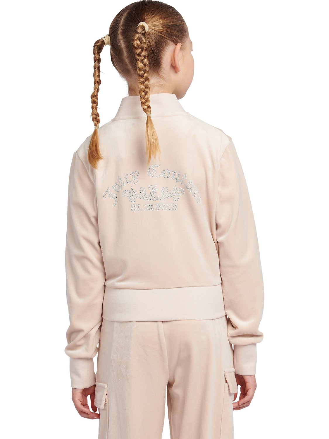 Product image 3 of 8, which shows Juicy Couture Kids' Velour Cropped Zip Through Sweatshirt, Gray Morn, 7-8 years