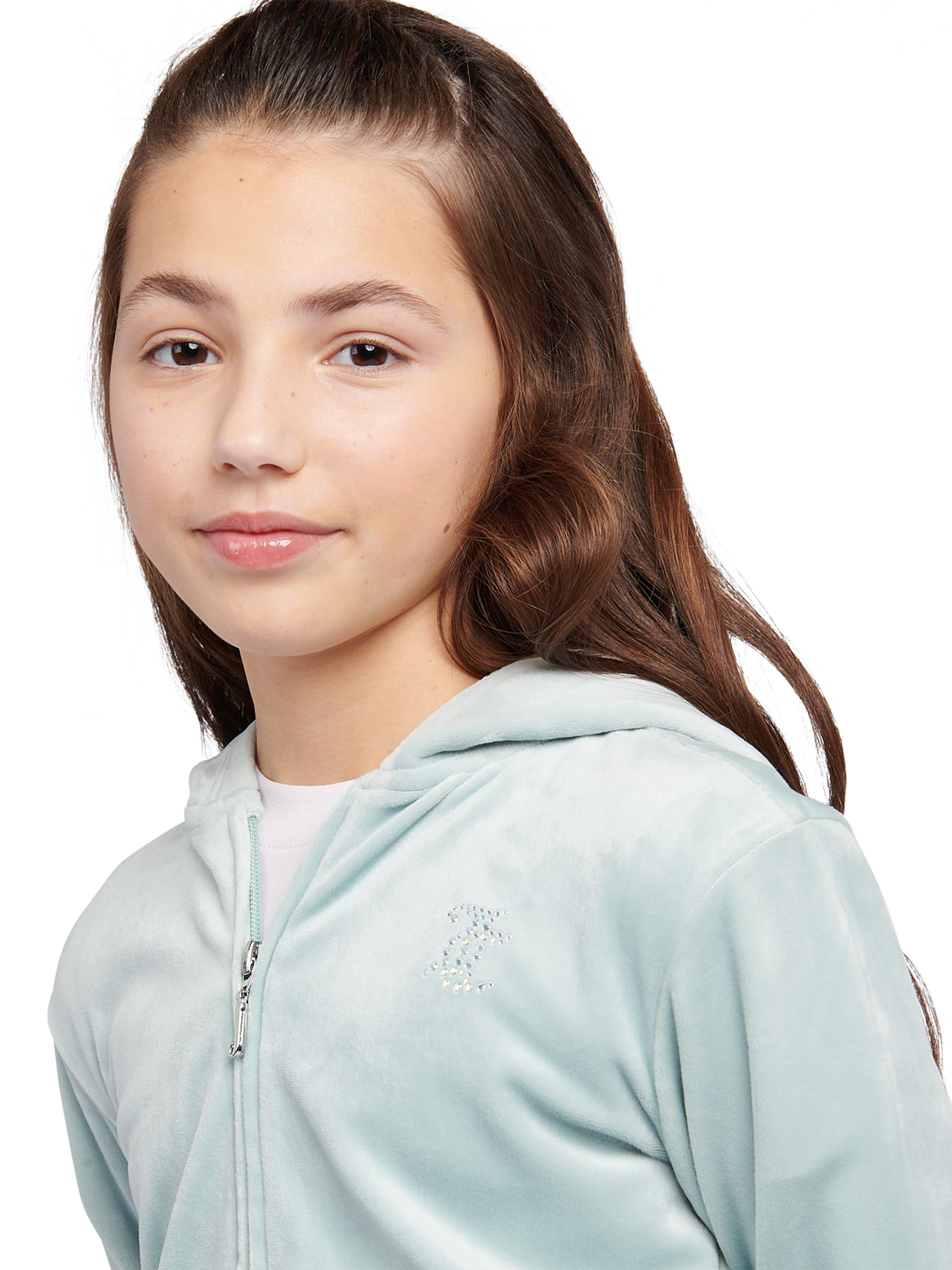 Product image 4 of 11, which shows Juicy Couture Kids' Mini Diamante Zip Hoodie, Gray Mist, 7-8 years