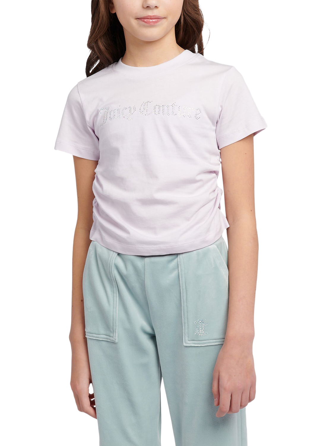 Product image 1 of 7, which shows Juicy Couture Kids' Diamante Ringer T-Shirt, Lavender Fog, 7-8 years