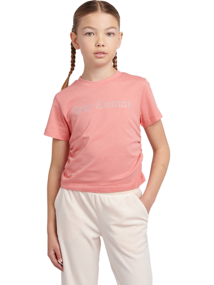 Juicy Couture Kids' Diamante Ringer T-Shirt, Peach Blossom
