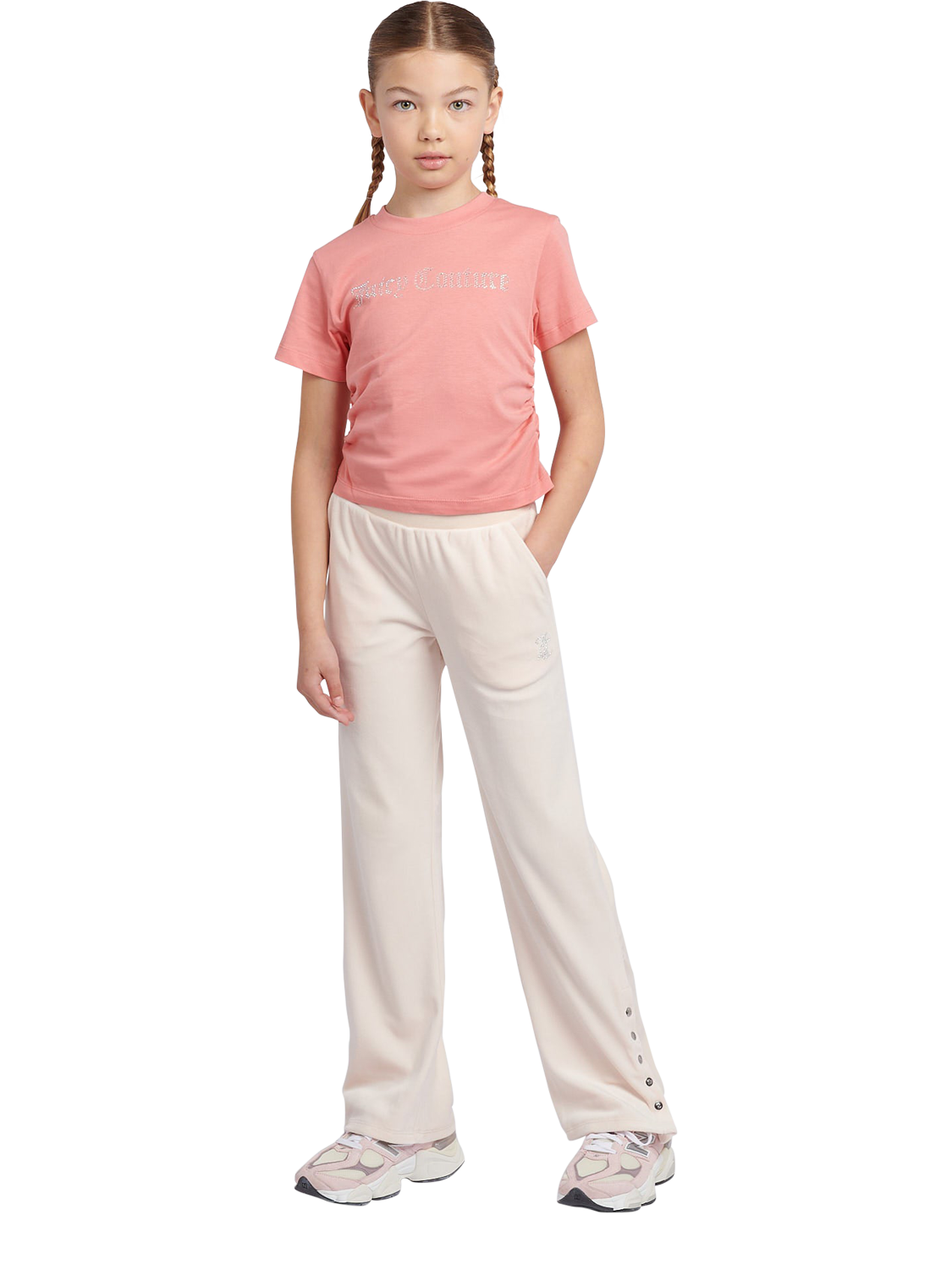 Product image 2 of 7, which shows Juicy Couture Kids' Diamante Ringer T-Shirt, Peach Blossom, 7-8 years