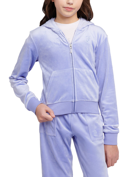 Juicy Couture Kids' Velour Tonal Zip Hoodie, Jacaranda