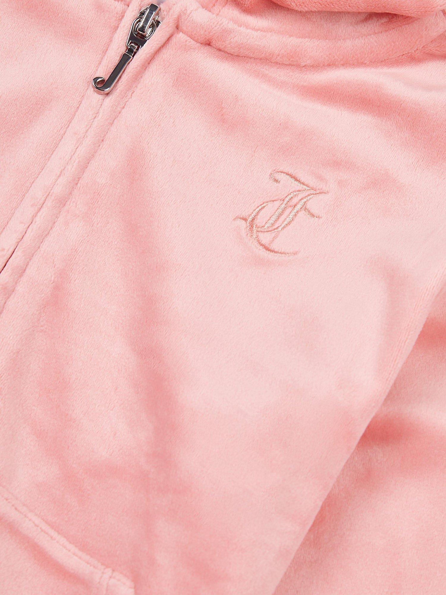 Product image 3 of 3, which shows Juicy Couture Kids' Velour Tonal Zip Hoodie, Peach Blossom, 7-8 years
