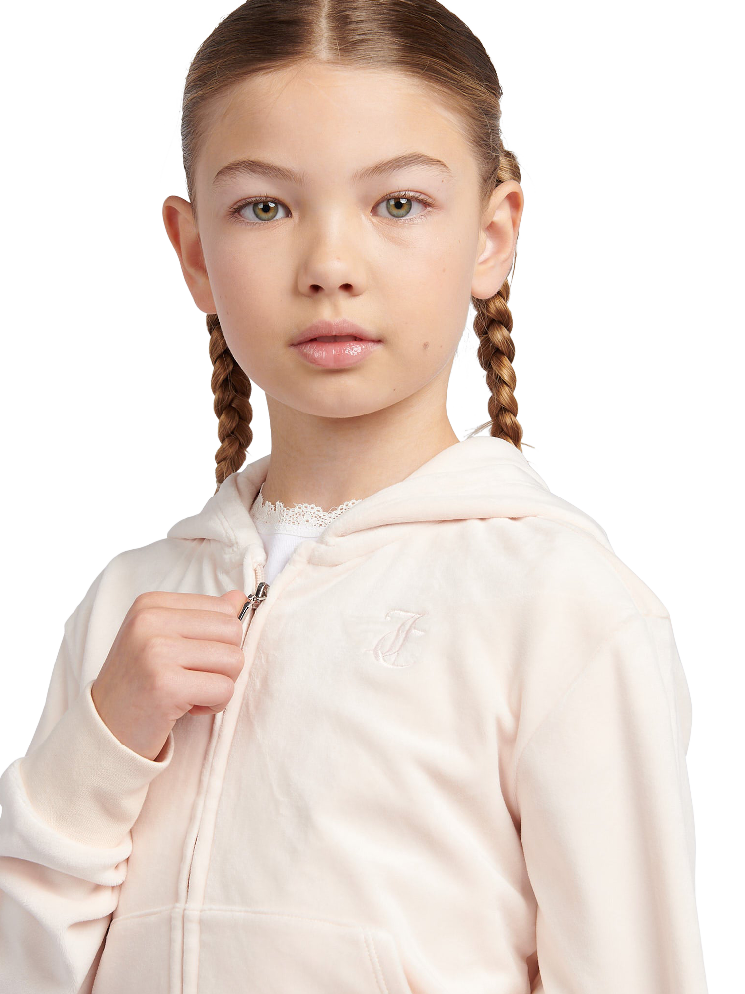 Product image 3 of 6, which shows Juicy Couture Kids' Velour Tonal Zip Hoodie, Shell, 7-8 years