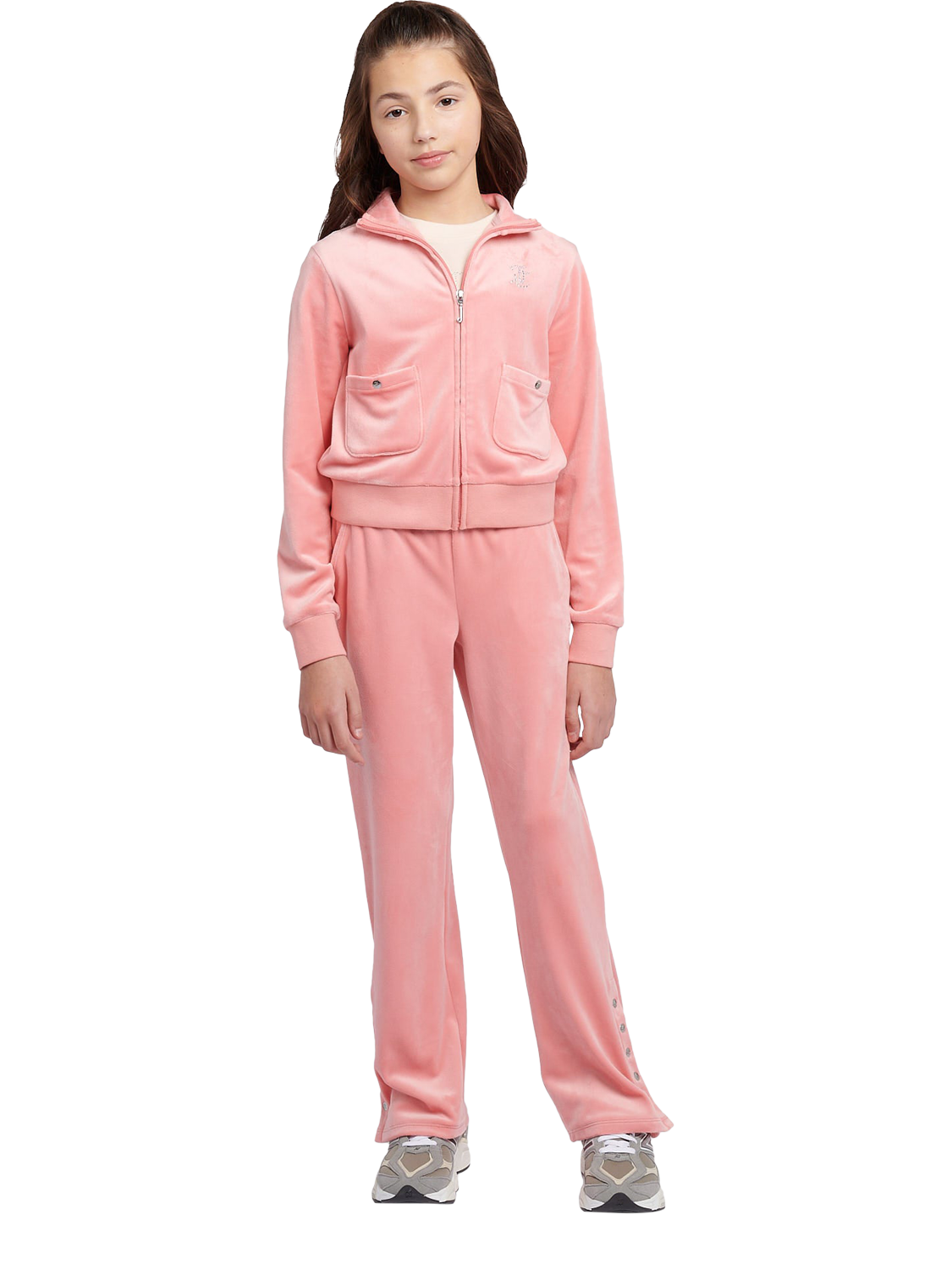 Product image 2 of 8, which shows Juicy Couture Kids' Velour Zip-Up Jacket, Peach Blossom, 7-8 years