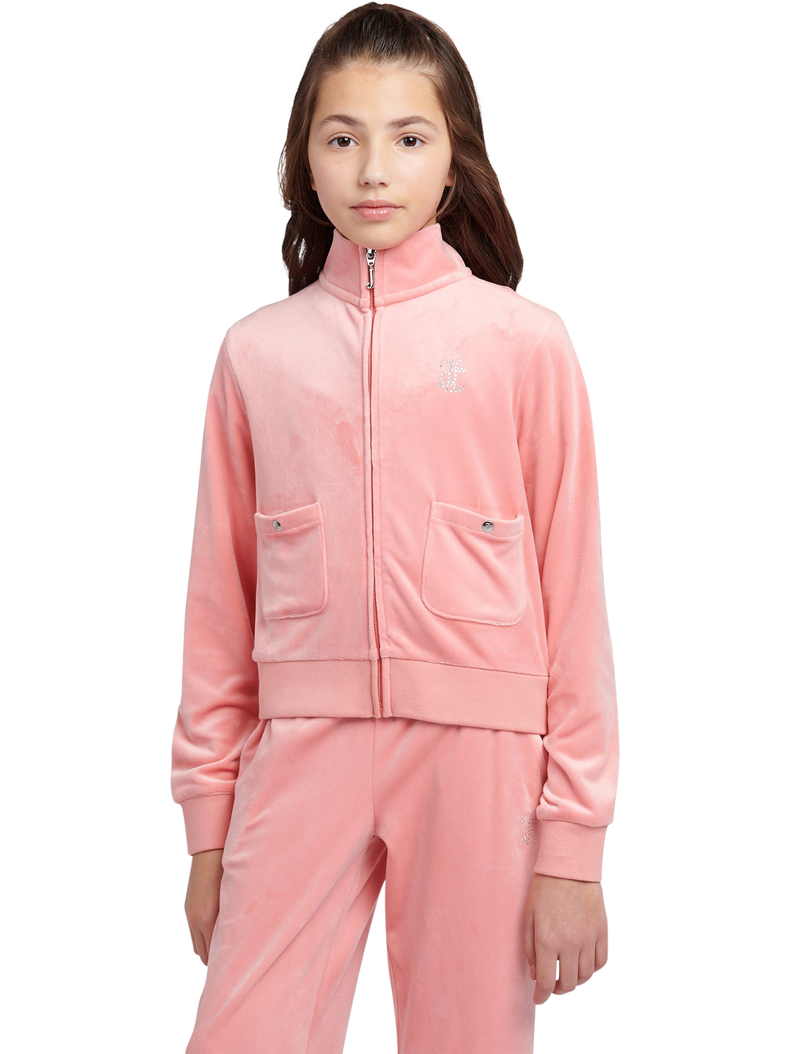 Product image 5 of 8, which shows Juicy Couture Kids' Velour Zip-Up Jacket, Peach Blossom, 7-8 years