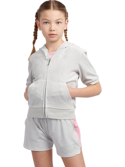 Juicy Couture Kids' Diamante Zip-Through Short-Sleeve Hoodie, Pearl Blue, Pearl Blue