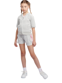 Juicy Couture Kids' Diamante Zip-Through Short-Sleeve Hoodie, Pearl Blue - view 2, Pearl Blue